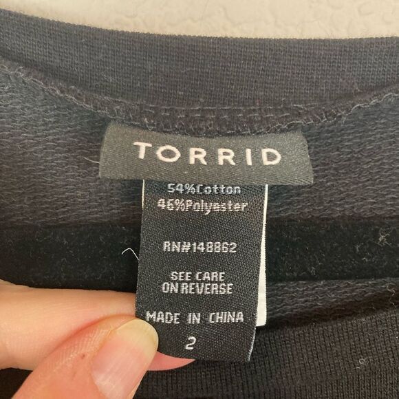 Torrid Dark Black Sweatshirt longer w/ tulle or ballerina bottom, laced sleeves - Picture 6 of 7